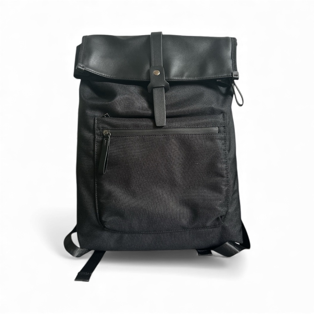 Alfani Roll Top Black Leather Trim Backpack NWT